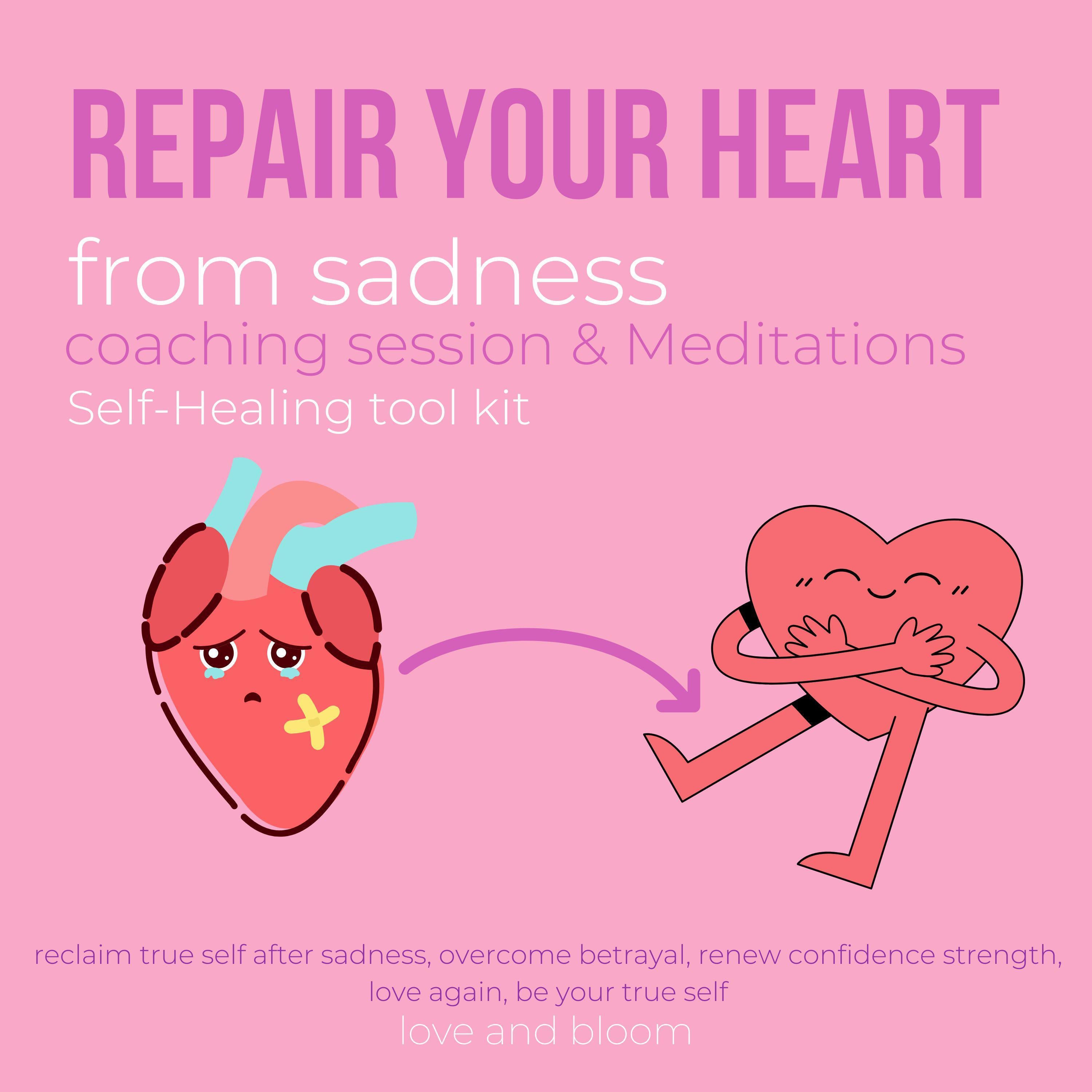 Repair your heart from sadness coaching session & Meditations Self-Healing tool kit