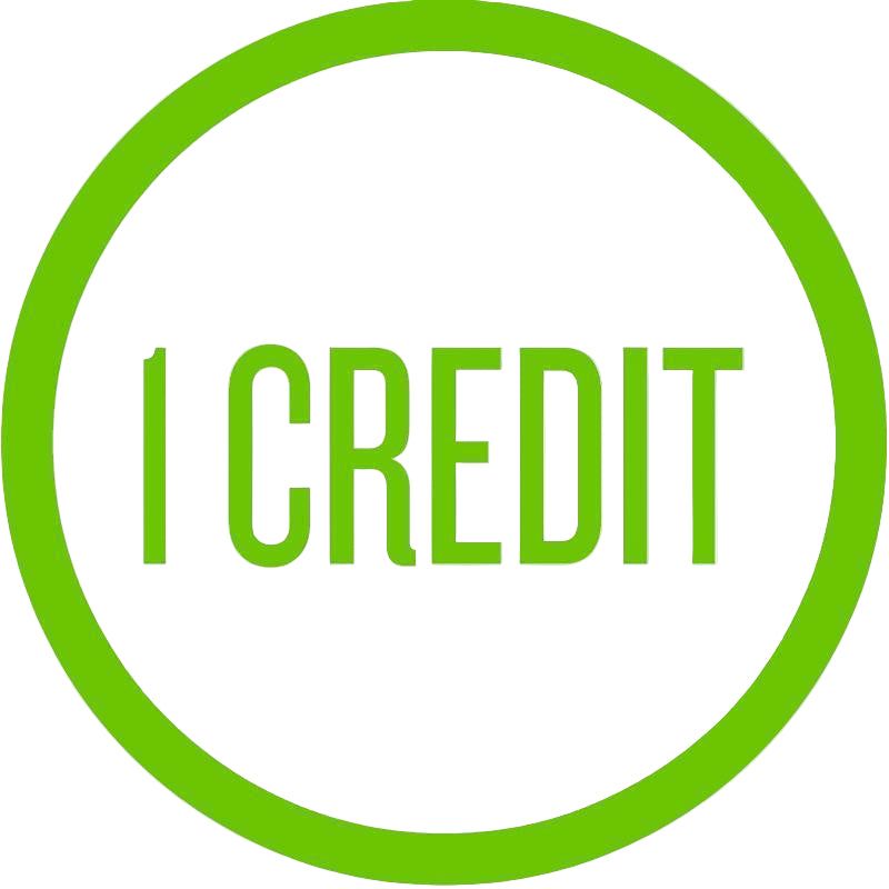 Green "1 credit" inside a circle