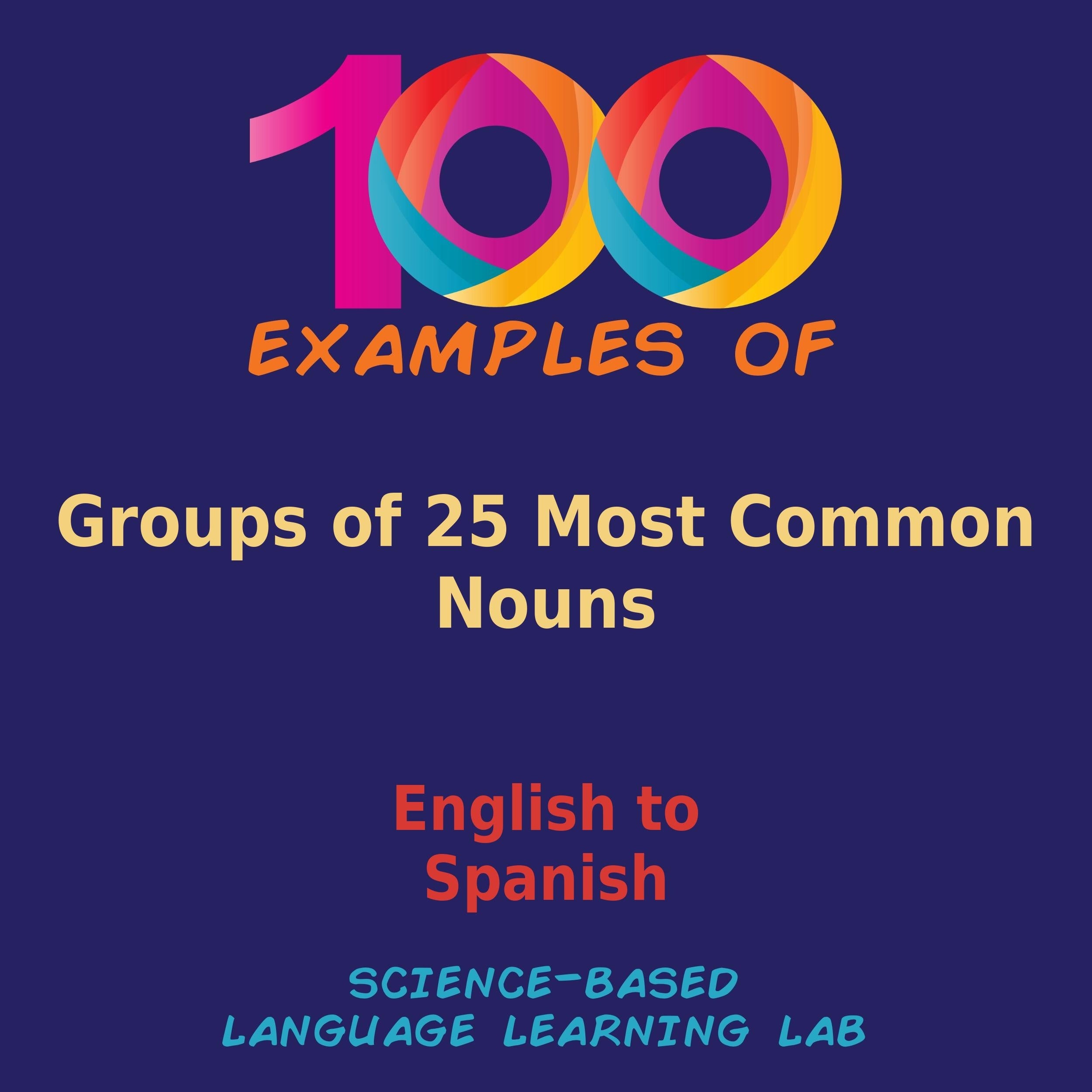 100 Examples of Groups of 25 Most Common Nouns